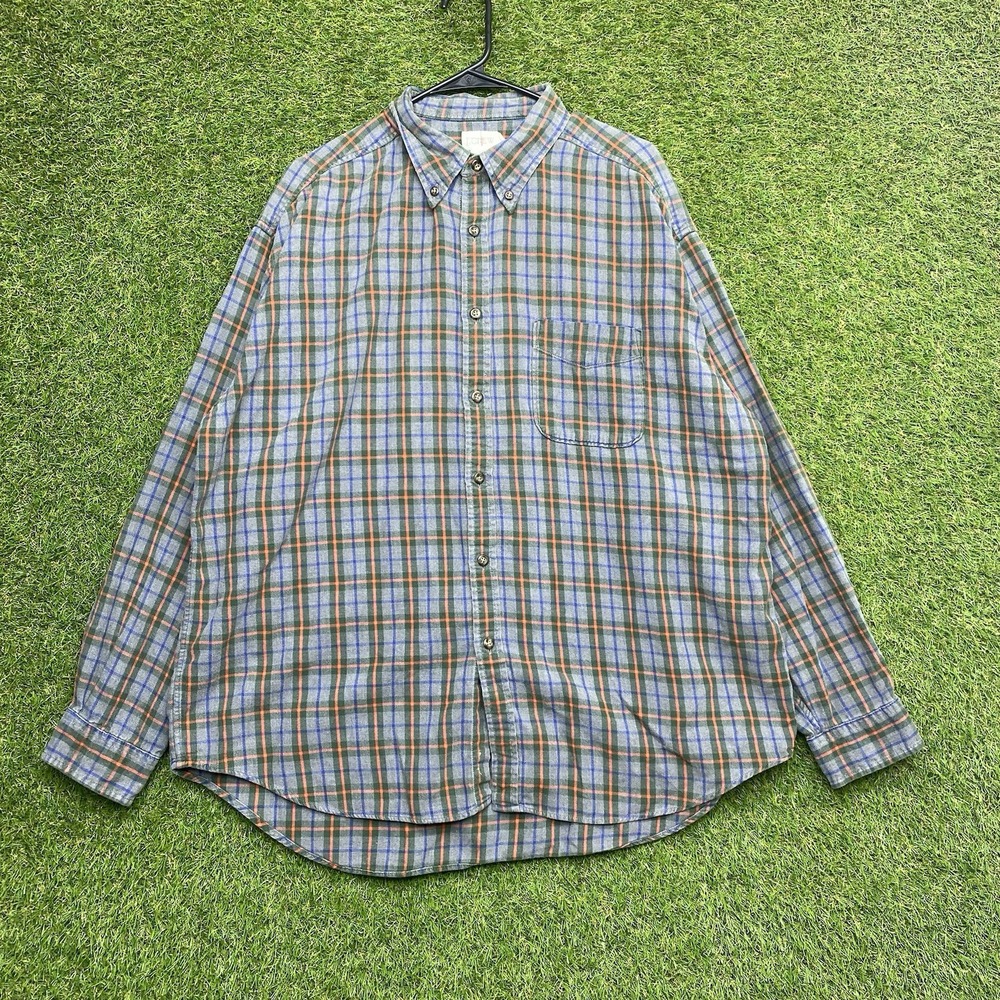 J. Crew Oarsman Flannel Shirt Mens XL Blue Vintage Plaid Long Sleeve Workwear